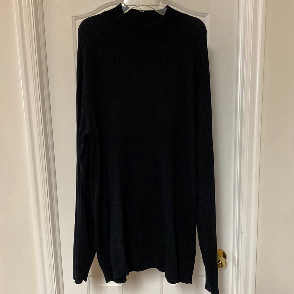 XXL Tall Black Ribbed Mock Turtle Neck Long Sleeve Shirt